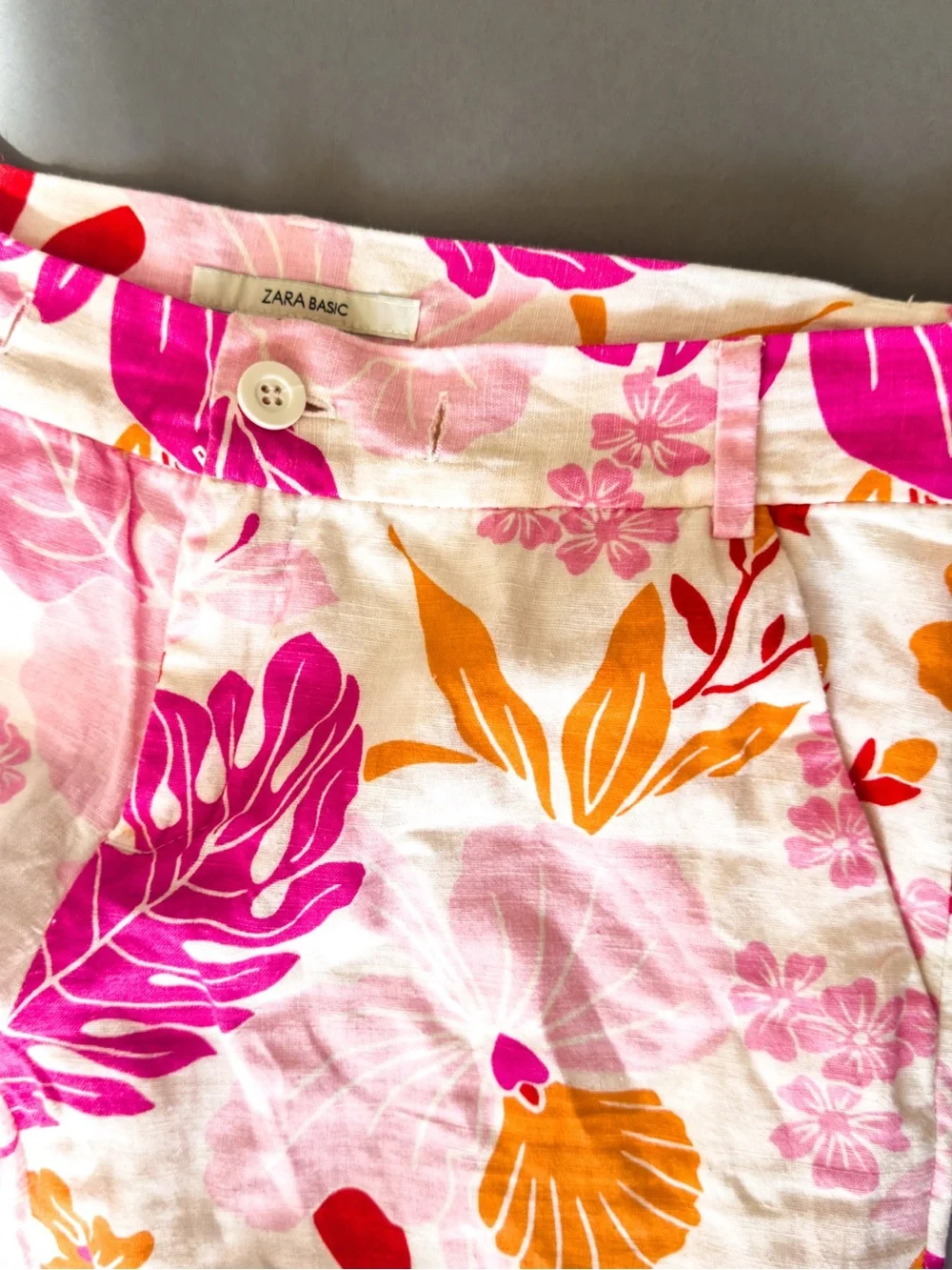 Zara Pink, Orange & Red Floral Straight Leg Trousers